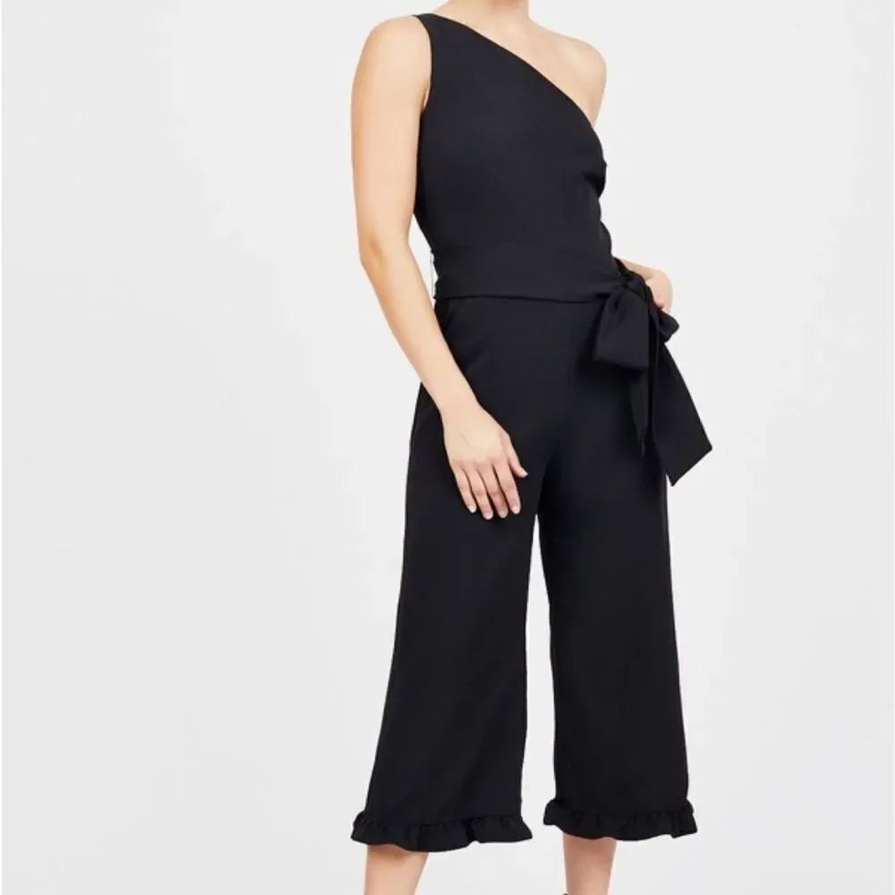 Clover and Sloane One Shoulder Jumpsuit Belted Black Medium